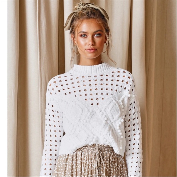 New! CLOSEOUT SALE! Peekaboo Pom knit sweater in white NWT - Picture 2 of 8